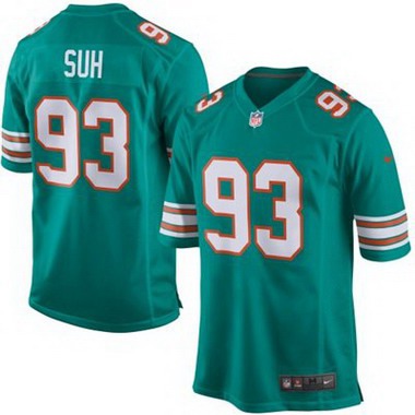 Youth Miami Dolphins #93 Ndamukong Suh Aqua Green Alternate 2015 NFL Nike Game Jersey