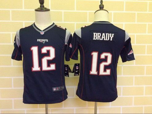 Youth New England Patriots #12 Tom Brady Navy Blue Team Color 2015 NFL Nike Game Jersey