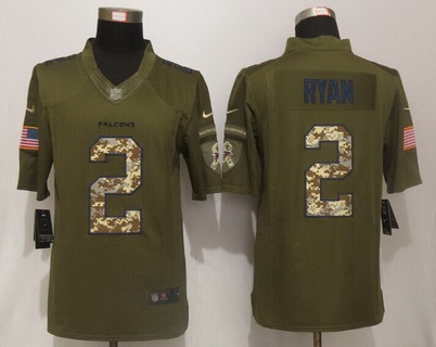 Men's Atlanta Falcons #2 Matt Ryan Green Salute To Service 2015 NFL Nike Limited Jersey