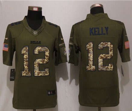 Men's Buffalo Bills #12 Jim Kelly Green Salute To Service 2015 NFL Nike Limited Jersey