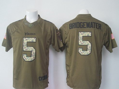 Men's Minnesota Vikings #5 Teddy Bridgewater Green Salute To Service 2015 NFL Nike Limited Jersey
