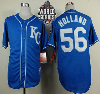 Men's Kansas City Royals #56 Greg Holland KC Blue Alternate Baseball Jersey With 2015 World Series Patch