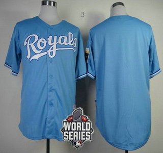 Men's Kansas City Royals Blank Light Blue Alternate Baseball Jersey With 2015 World Series Patch