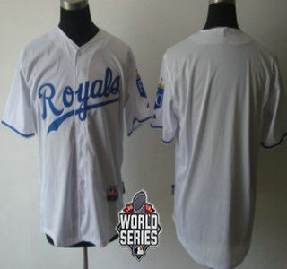 Men's Kansas City Royals Blank White Home Baseball Jersey With 2015 World Series Patch
