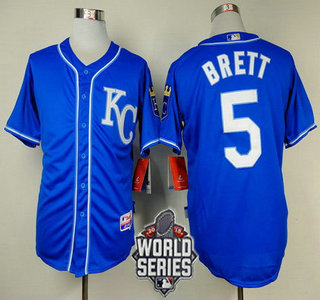 Men's Kansas City Royals #5 George Brett KC Blue Alternate Baseball Jersey With 2015 World Series Patch