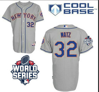Men's New York Mets #32 Steven Matz Road Gray Cool Base Jersey with 2015 World Series Participant Patch