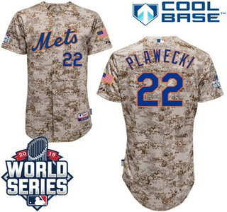 New York Mets #22 Kevin Plawecki Camo Authentic Cool Base Jersey with 2015 World Series Participant Patch