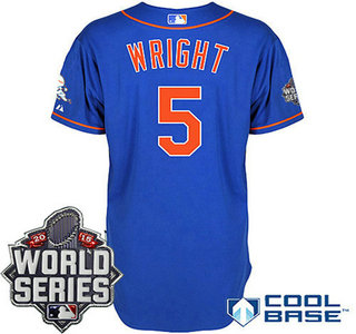 New York Mets Authentic #5 David Wright Alternate Home Blue Orange Jersey with 2015 World Series Patch