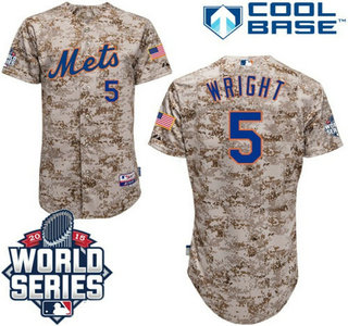 New York Mets Authentic #5 David Wright Camo Jersey with 2015 World Series Participant Patch