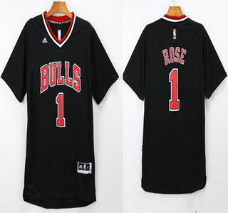 Men's Chicago Bulls #1 Derrick Rose Revolution 30 Swingman 2014 New Black Short-Sleeved Jersey With Bulls Style