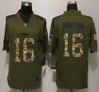 Men's San Francisco 49ers #16 Joe Montana Retired Player Green Salute to Service 2015 NFL Nike Limited Jersey