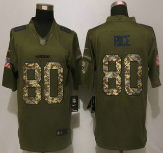 Men's San Francisco 49ers #80 Jerry Rice Retired Player Green Salute to Service 2015 NFL Nike Limited Jersey