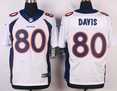Men's Denver Broncos #80 Vernon Davis White Road NFL Nike Elite Jersey