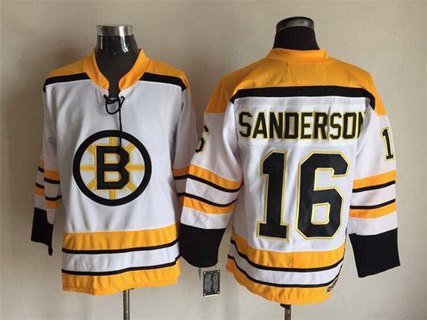 Men's Boston Bruins #16 Derek Sanderson 1968-69 White CCM Vintage Throwback Jersey