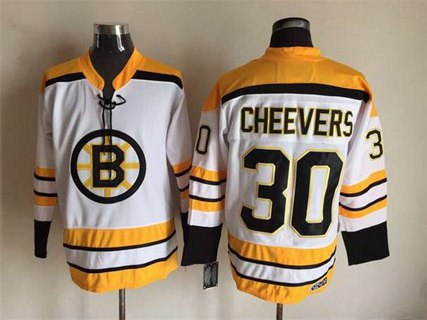 Men's Boston Bruins #30 Gerry Cheevers 1968-69 White CCM Vintage Throwback Jersey