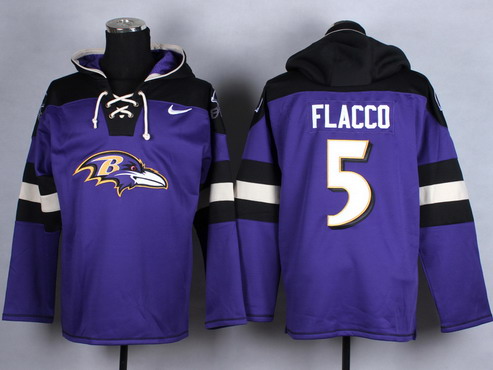 Men's Baltimore Ravens #5 Joe Flacco Purple Team Color 2014 NFL Nike Hoodie