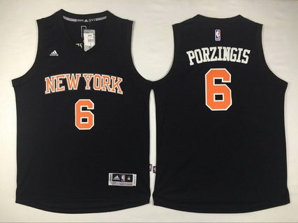 Men's New York Knicks #6 Kristaps Porzingis Revolution 30 Swingman 2015-16 Black Jersey