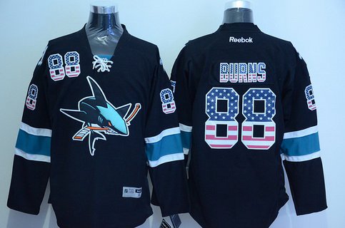 Men's San Jose Sharks #88 Brent Burns Black USA Flag Hockey Jersey