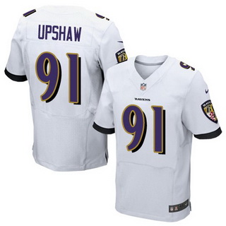 Men's Baltimore Ravens #91 Courtney Upshaw White Road NFL Nike Elite Jersey