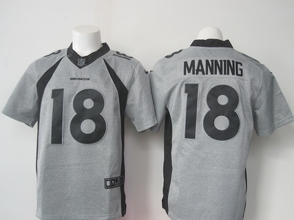 Men's Denver Broncos #18 Peyton Manning Nike Gray Gridiron 2015 NFL Gray Limited Jersey
