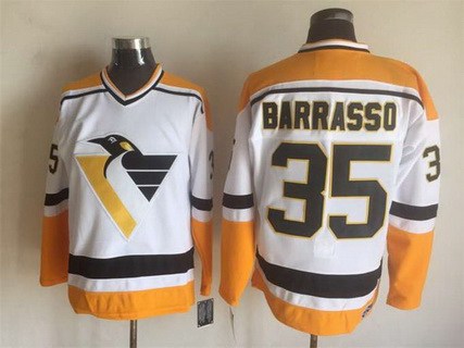 Men's Pittsburgh Penguins #35 Tom Barrasso 1992-93 White CCM Vintage