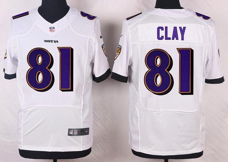 Men's Baltimore Ravens #81 Kaelin Clay White Road NFL Nike Elite Jersey