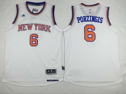 Men's New York Knicks #6 Kristaps Porzingis Revolution 30 Swingman 2014 New White Jersey