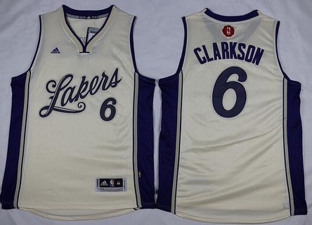 Men's Los Angeles Lakers #6 Jordan Clarkson Revolution 30 Swingman 2015 Christmas Day Cream Jersey