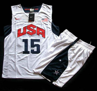 2012 Olympic USA Team #15 Carmelo Anthony White Basketball Jerseys & Shorts Suit