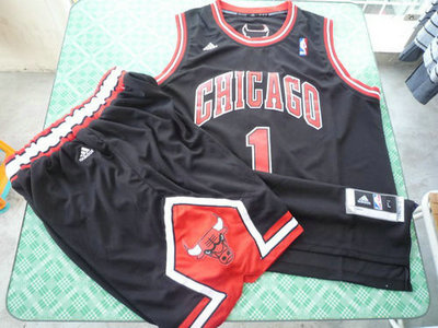 Chicago Bulls 1 Derek Rose black color Swingman Basketball Suit