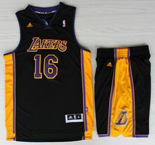 Los Angeles Lakers #16 Pau Gasol Black Revolution 30 Swingman NBA Jerseys Shorts Suits Purple Number 2013 New Style
