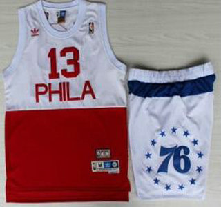 Philadelphia 76ers #13 Wilt Chamberlain White Red Jersey Short Suits