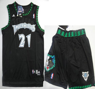 Minnesota Timberwolves 21 Kevin Garnett Black Jerseys Shorts NBA Suits