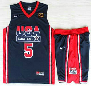 USA Basketball 1992 Olympic Dream Team Suits #5 David Robinson Blue Jerseys & Shorts