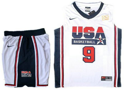 USA Basketball Retro 1992 Olympic Dream Team 9 Jordan White Basketball Suit