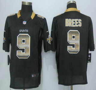 New Orleans Saints #9 Drew Brees Black Strobe 2015 NFL Nike Fashion Jersey