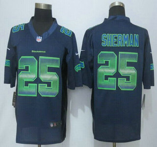 Seattle Seahawks #25 Richard Sherman Navy Blue Strobe 2015 NFL Nike Fashion Jersey