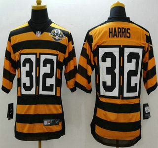 Nike Pittsburgh Steelers #32 Franco Harris Yellow With Black Throwback 80TH Jersey