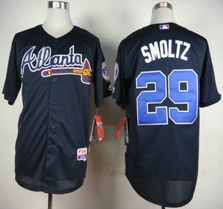 Atlanta Braves #29 John Smoltz Alternate Navy Blue MLB Cool Base Jersey With Hall Of Fame Patch