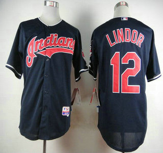 Cleveland Indians #12 Francisco Lindor Alternate Navy Blue MLB Cool Base Jersey
