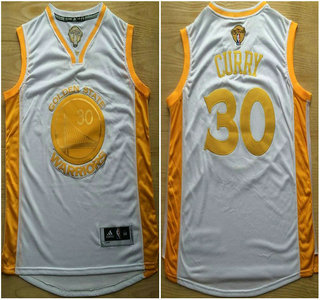 Golden State Warriors #30 Stephen Curry 2015 NBA Final Game Gold Name White Jersey