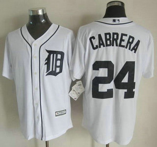 Detroit Tigers #24 Miguel Cabrera 2015 White With Navy Jersey