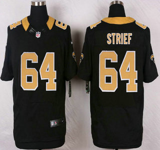 New Orleans Saints #64 Zach Strief Black Team Color NFL Nike Elite Jersey