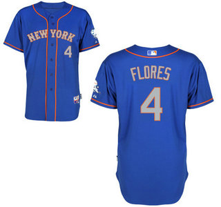 Men's New York Mets #4 Wilmer Flores Alternate Blue With Gray MLB Cool Base Jersey With 2015 Mr. Met Patch