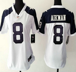 Women's Dallas Cowboys #8 Troy Aikman White Thanksgiving Retired Player NFL Nike Game Jersey