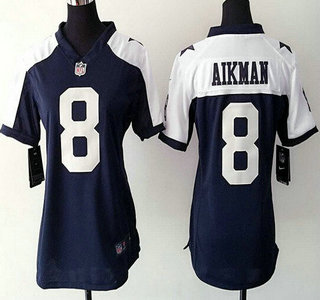 Women's Dallas Cowboys #8 Troy Aikman Blue Thanksgiving Retired Player NFL Nike Game Jersey