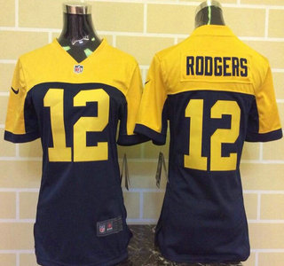 Women's Green Bay Packers #12 Aaron Rodgers Navy Blue With Gold NFL Nike Game Jersey