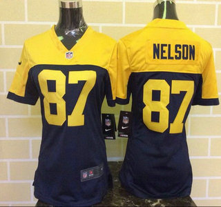 Women's Green Bay Packers #87 Jordy Nelson Navy Blue With Gold NFL Nike Game Jersey