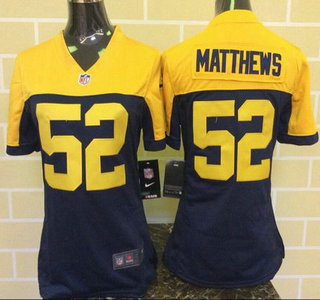 Women's Green Bay Packers #52 Clay Matthews Navy Blue With Gold NFL Nike Game Jersey