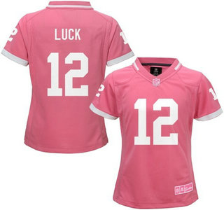 Women's Indianapolis Colts #12 Andrew Luck Pink Bubble Gum 2015 NFL Jersey